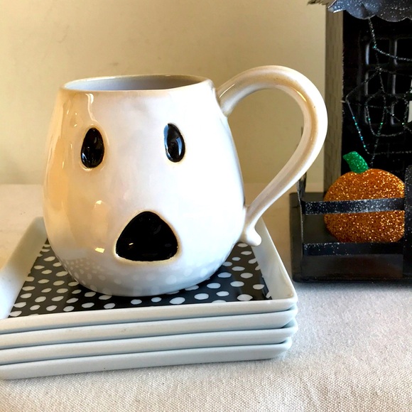 Pottery Barn First Edition ghost mug white Earthenware Halloween ghost ceramic - Picture 2 of 6